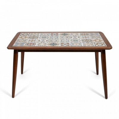 CT3052 Tanger стол с плиткой дерево гевея/плитка, 74*134*75см, Тёмный Дуб, рисунок - марокко. Фото №2