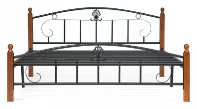 Кровать РУМБА (AT-203)/ RUMBA дерево гевея/металл, 160*200 см (Queen bed), красный дуб/черный. Фото