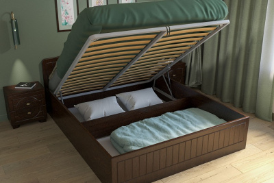 кровать 2000*1600 Монблан МБ-606К с ламелями и п/м орех шоколадный. Фото